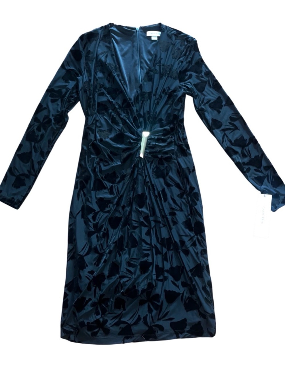 Calvin Klein Long Sleeve Black Wrap Dress Velvet Party Cocktail Size 4 NWT